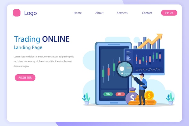 Vector online trading concept forex trading strategy investing in stocks flat vector template