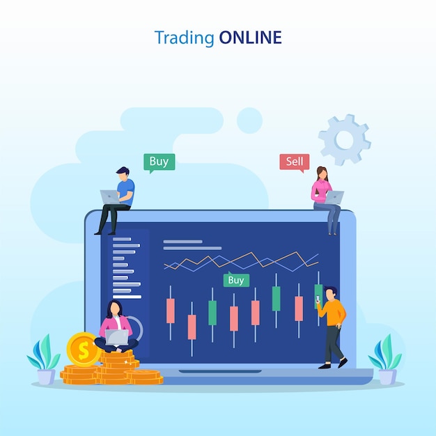 Online trading concept forex trading strategy investing in stocks flat vector template