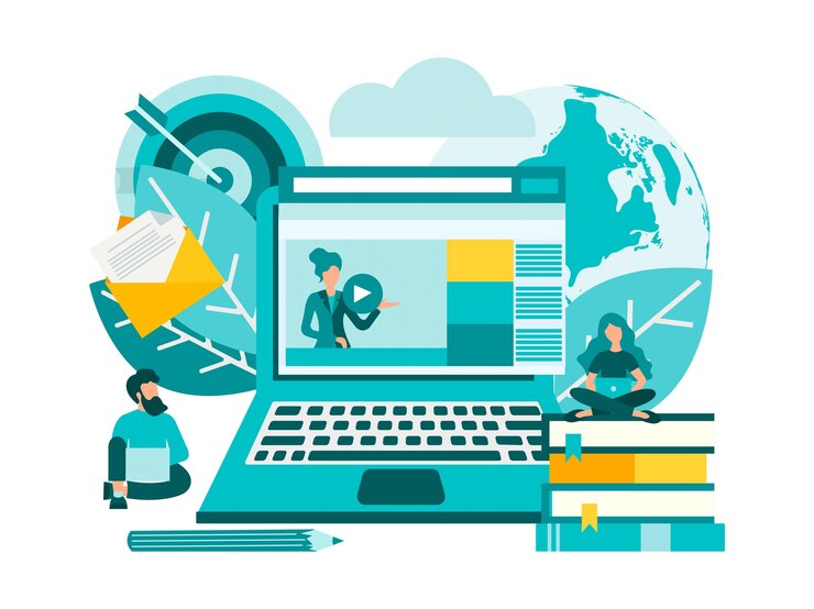 Vector online training conference tutorial coaching communication on the internet  vector illustration