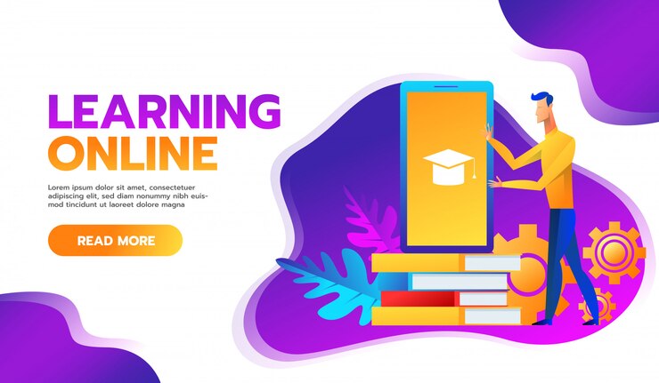 Vector online training courses  illustration.distance learning business
