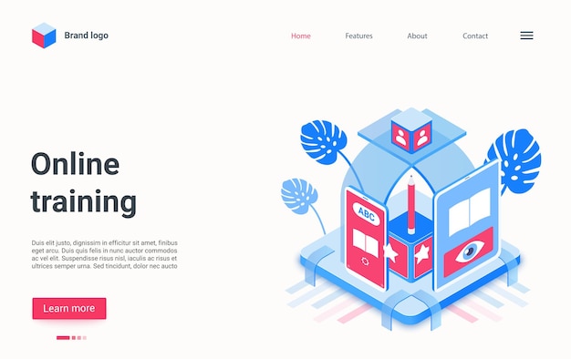 オンライントレーニング教育テクノロジーアイソメトリックランディングページデジタル学生プロセス
