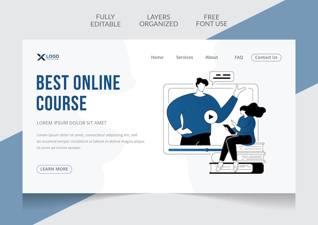 Vector online training landing page design editable template