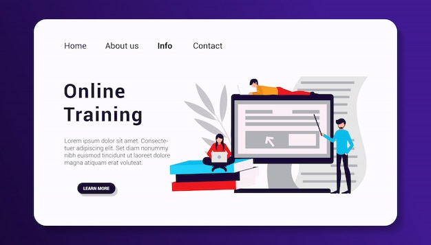 Modello di landing page di formazione online, design piatto
