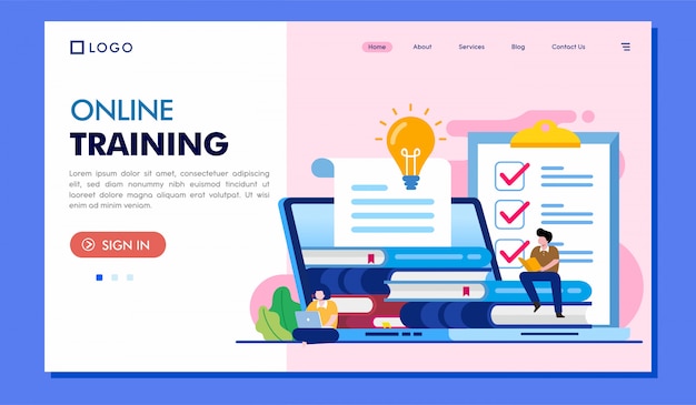 Online training landing page website illustration