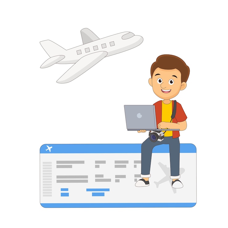 वेक्टर online travel booking concept with tourist
