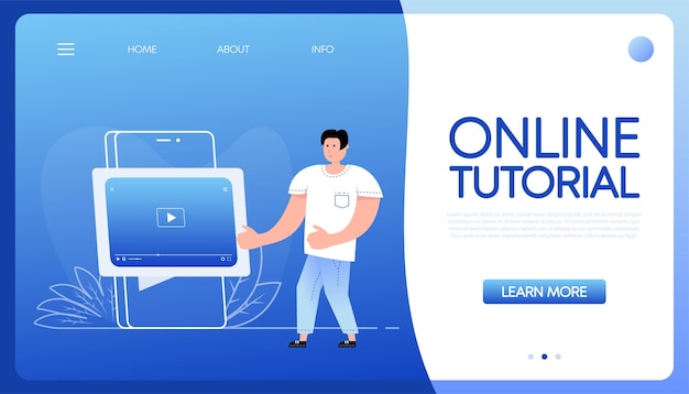 Online tutorial with people Vector concept Isometric vector illustration Banner layout