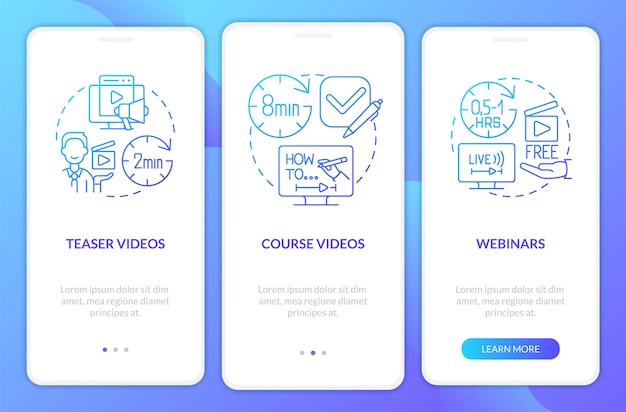 Online tutorials typen blauwe gradiënt onboarding mobiele app-scherm