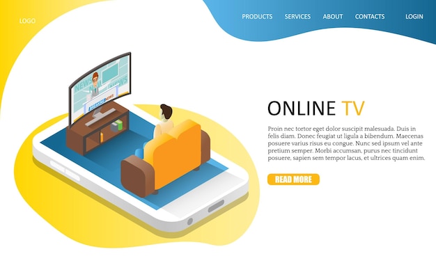 Vector online tv landing page website vector template