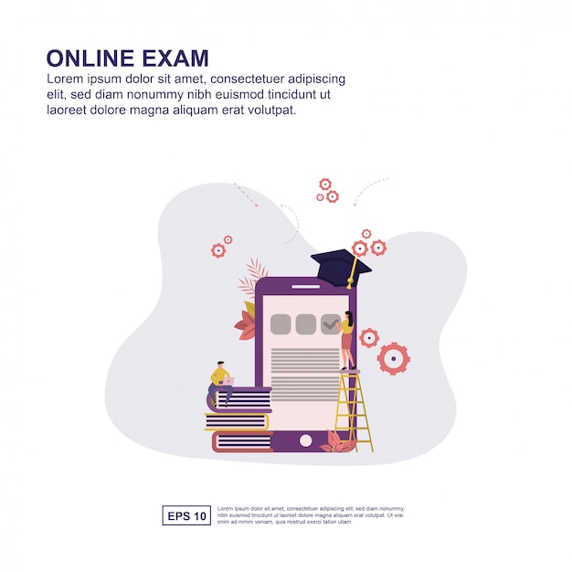 Online vector de illustratie vlak ontwerp van het examenconcept voor presentatie.
