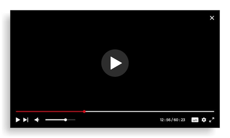 Vector 온라인 비디오 플레이어 인터페이스 버튼이 있는 스트리밍 화면 템플릿 진행률 표시줄이 있는 빈 디지털 창 앞으로 재생 및 볼륨 ui 아이콘 벡터 네트워크 멀티미디어 그림