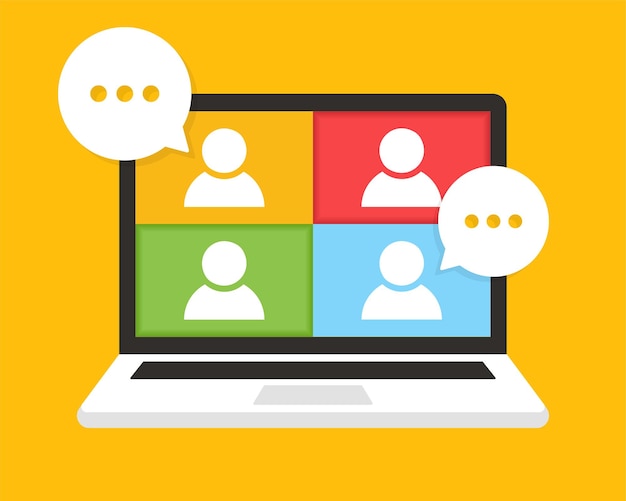 Online videoconferentie. Online training op laptop. Web chatten symbool in computerscherm.