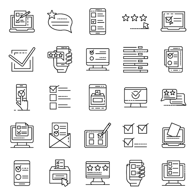 Online vote icons set, outline style