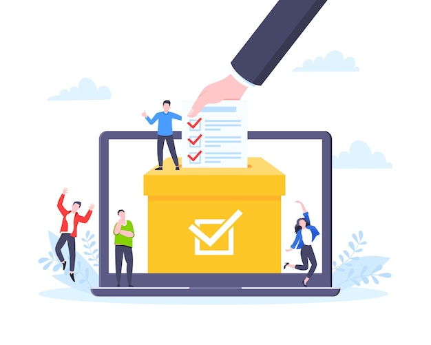 Online voting concept flat style design vector illustration Tiny people with voting poll online