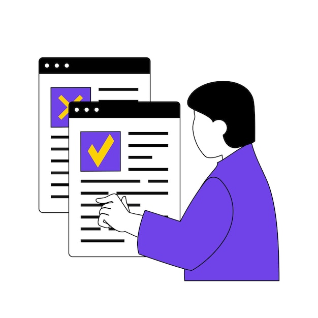 Online voting concept with cartoon people in flat design for web Man choosing and selecting political candidates in ballot list Vector illustration for social media banner marketing material