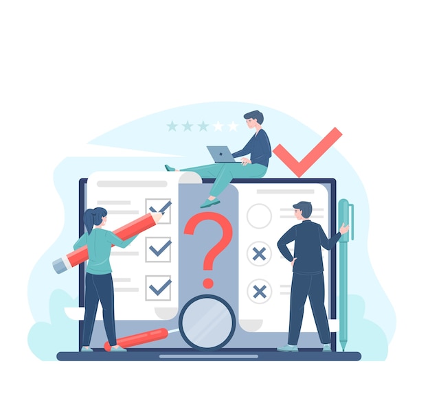 Online voting or survey concept flat illustration with voters making decisions