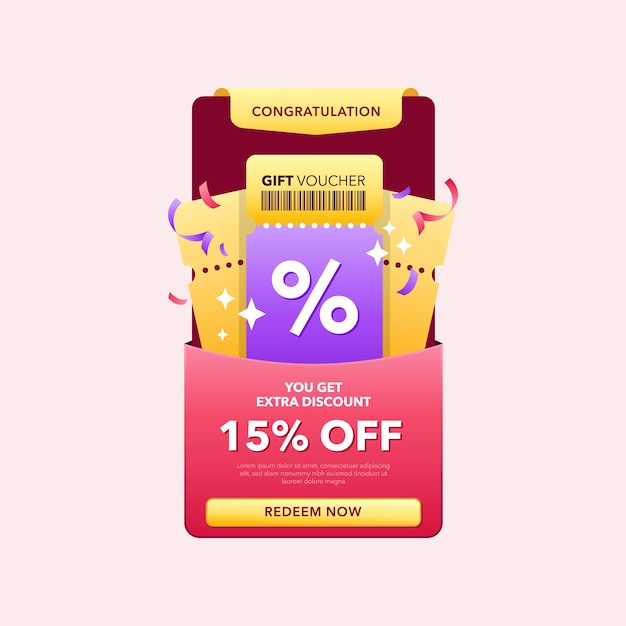 Vettore banner popup di voucher online per la progettazione vettoriale di promozione di marketing