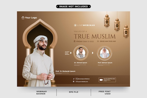 Vector online webinar banner template about being a real muslim