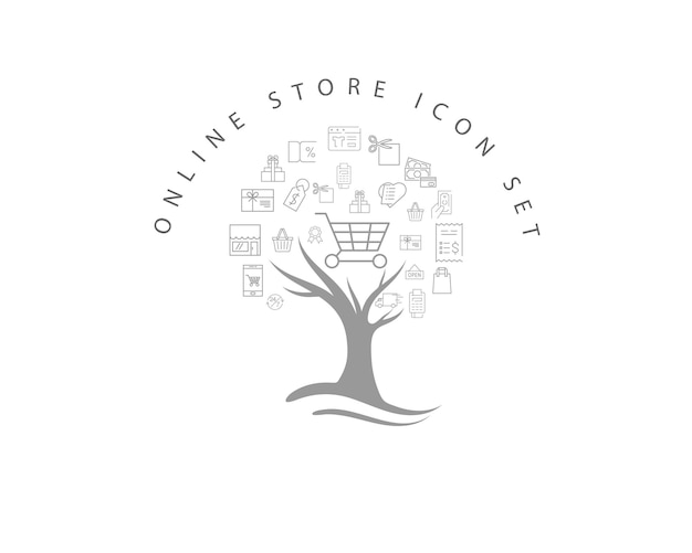 Online winkel icon set op witte achtergrond Premium Vector
