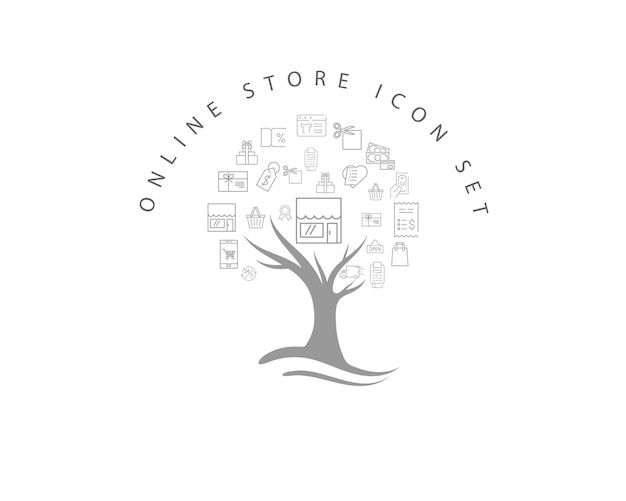 Online winkel icon set op witte achtergrond Premium Vector