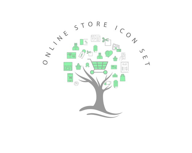 Online winkel icon set op witte achtergrond Premium Vector