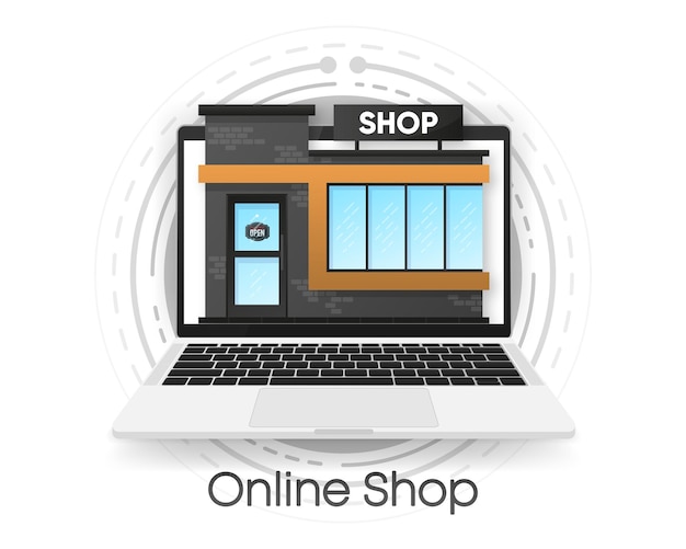 Online winkel in laptopscherm Concept online winkelen Vectorillustratie