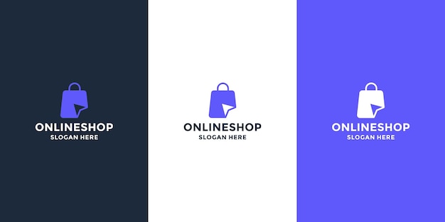 Online winkel logo ontwerp combinatie pijl met tassenwinkel.