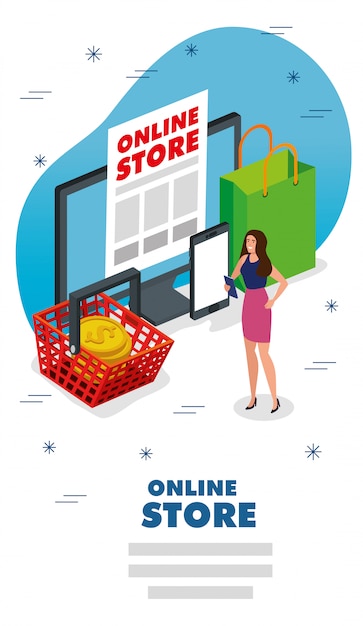 Vector online winkel met vrouw