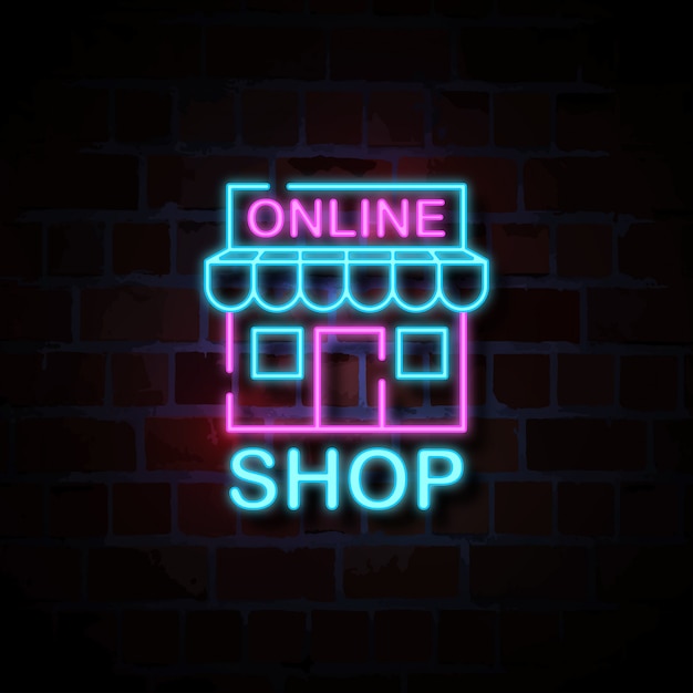 Online winkel pictogram neon stijl teken illustratie