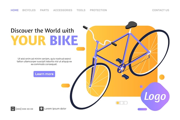 Online winkel webpagina-sjabloon met isometrische fiets