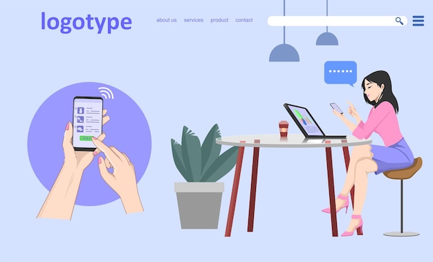 online winkelen bestemmingspagina concept vrouw met behulp van smartphone vectorillustratie