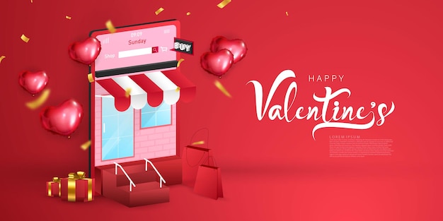 Online winkelen. happy valentijnsdag banner