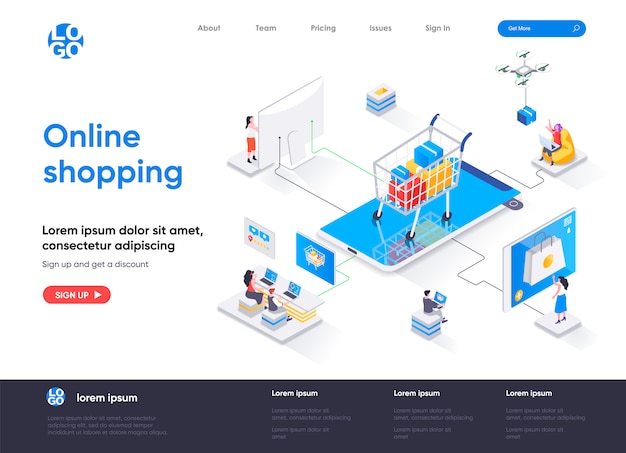 Online winkelen isometrische bestemmingspagina-sjabloon