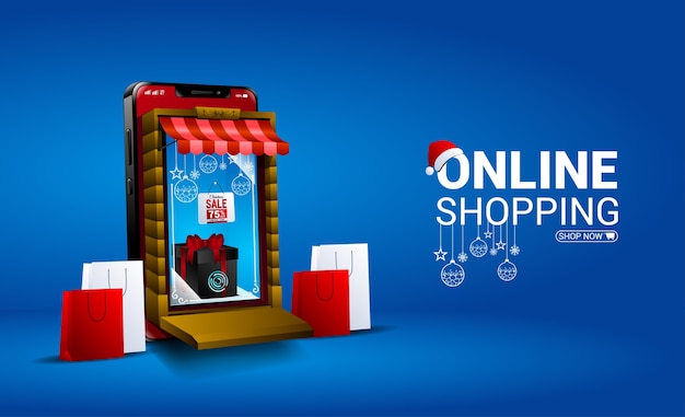 Online winkelen kerstuitverkoop met mobiel