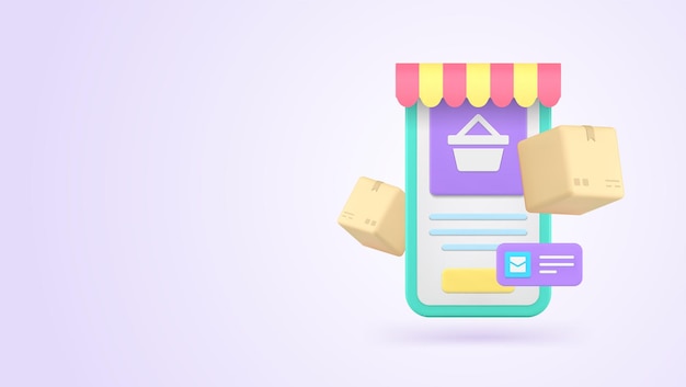 Online winkelen marktplaats bestelling levering smartphone applicatie 3d icoon realistische vector