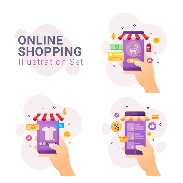 Online winkelen met illustratieset voor mobiele apparaten