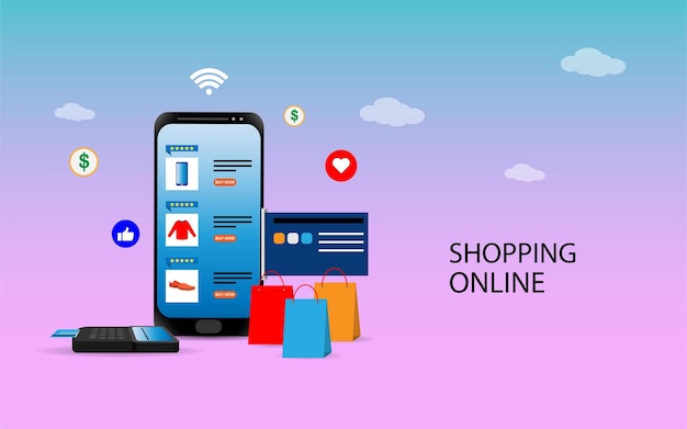 Online winkelen met smartphone- of laptopconcept