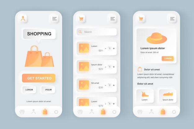 Online winkelen moderne neumorfisch ontwerp ui mobiele app