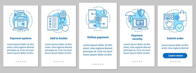 Online winkelen onboarding mobiele app paginascherm met lineaire concepten