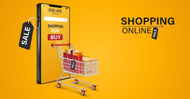 Online winkelen op website of mobiele applicatie Vectorconceptmarketing en digitale marketing