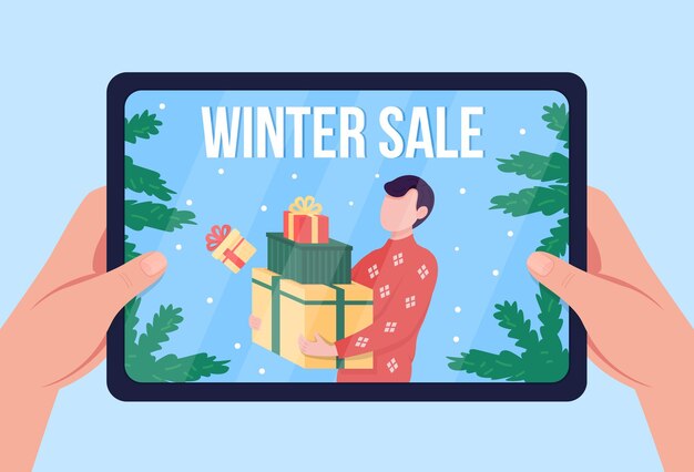 Online winter sale flat color vector illustration