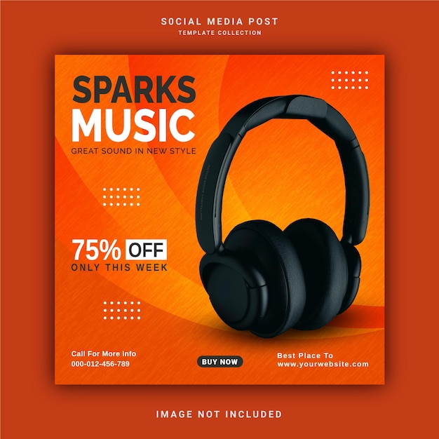 Online wireless sparks-muziekwinkel instagram-postbanner social media-postsjabloon