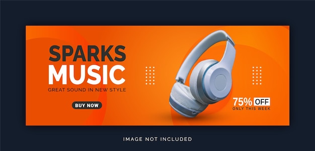 Vector online wireless with bluetooth sparks music store facebook cover banner social media post template