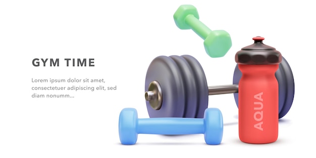 Vector online workout banner with dumbbells isolated