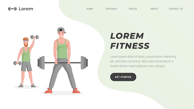 Vector online workout training or fitness studio website template with text