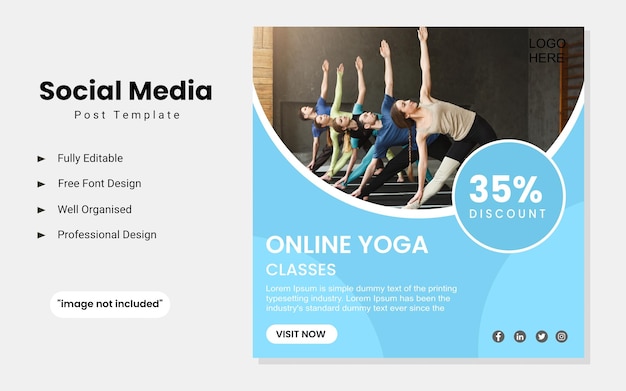 Online yoga classes social media post template vector