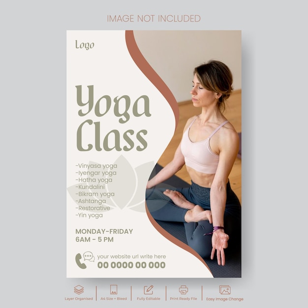 Online Yoga studio print flyer or poster vector template