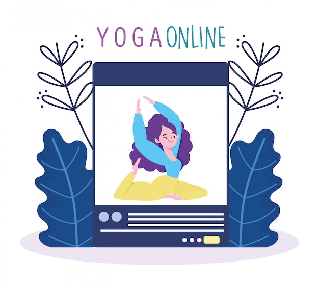 Vettore yoga online, sessione di coaching di formazione per applicazioni web