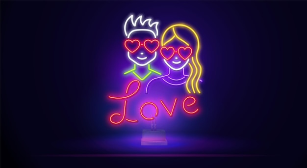 Only one partner neon light icon girlfriend and boyfriend woman and man in love safe sex partner lov...