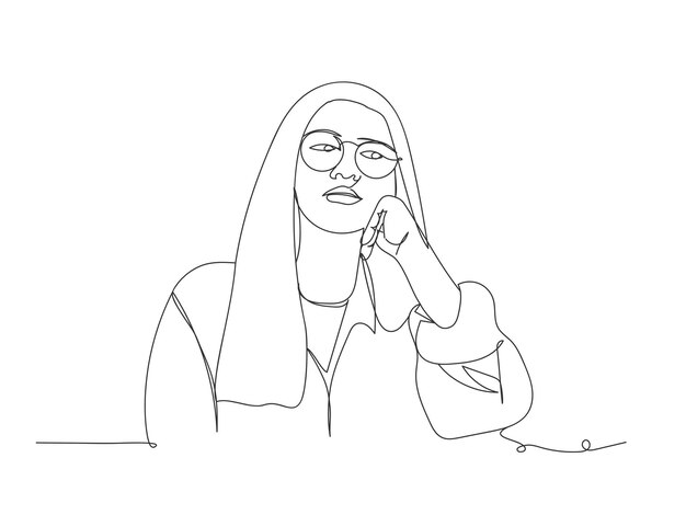 Ononderbroken één lijn kunst vrouw poseert geïsoleerde vector illustratie