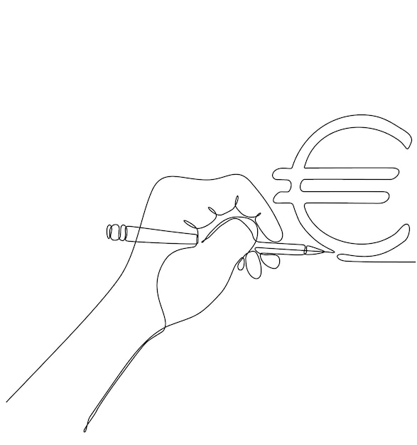 Vector ononderbroken lijn van hand- en pentekening eurosymbool